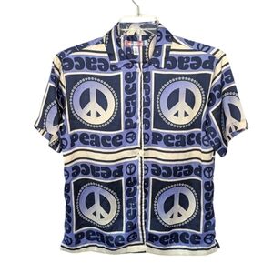 Urban Outfitters x Liam Blue peace sign hippie button down shirt Womans small